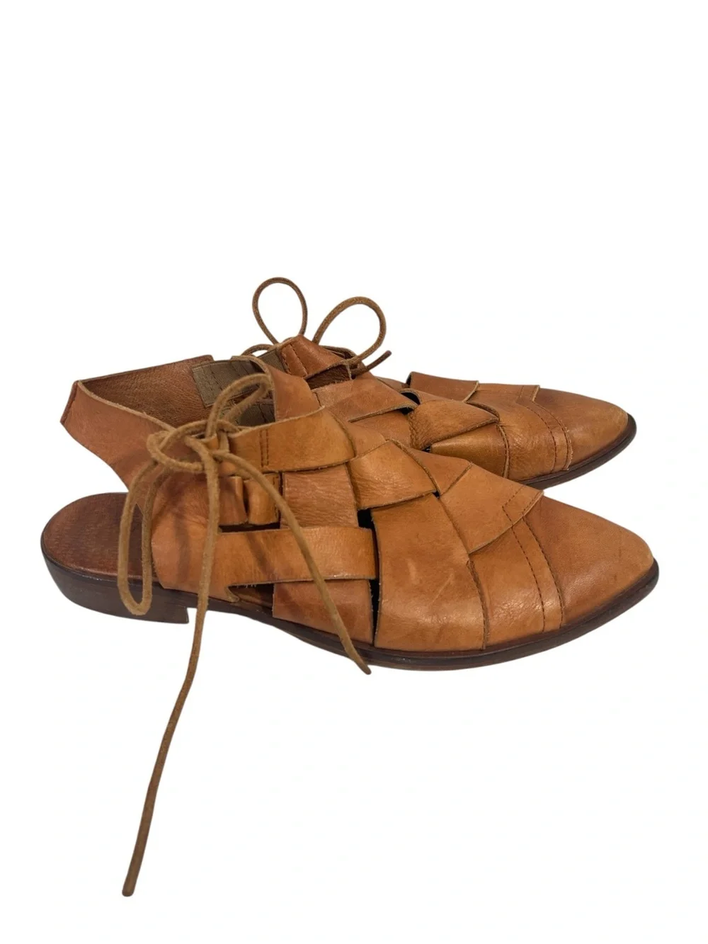 Free People Destino Woven Flat Tan/Brown Leather Size 38 Fits 7.5-8